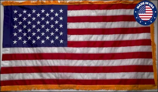 American Flag Sewn Stripes, Embroider Stars and Gold Fringe