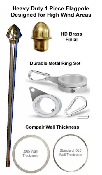 5' Heavy Duty 1 piece 1 inch Flagpole