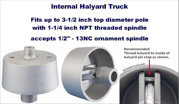 1-1/4" Spindle Mount Truck For Rope Internal Halyard Poles