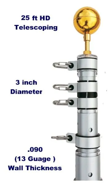 25-foot Silver Heavy Duty Telescoping Flagpole - Made in USA
