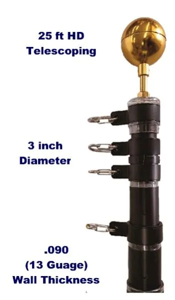 25-foot Black Heavy Duty Telescoping Flagpole - Made in USA