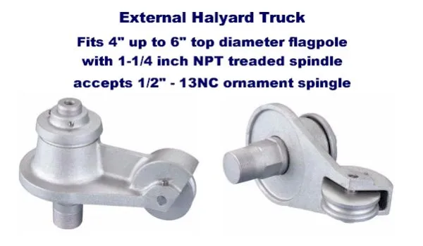1-1/4" Spindle Mount Extended Truck For External Halyard Pole
